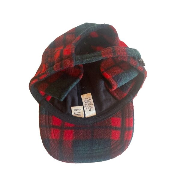 Gap Kids Red Green Plaid Flannel Cap Hat Ear Flap Adjustable Size Medium Age 7-8 - Picture 4 of 5